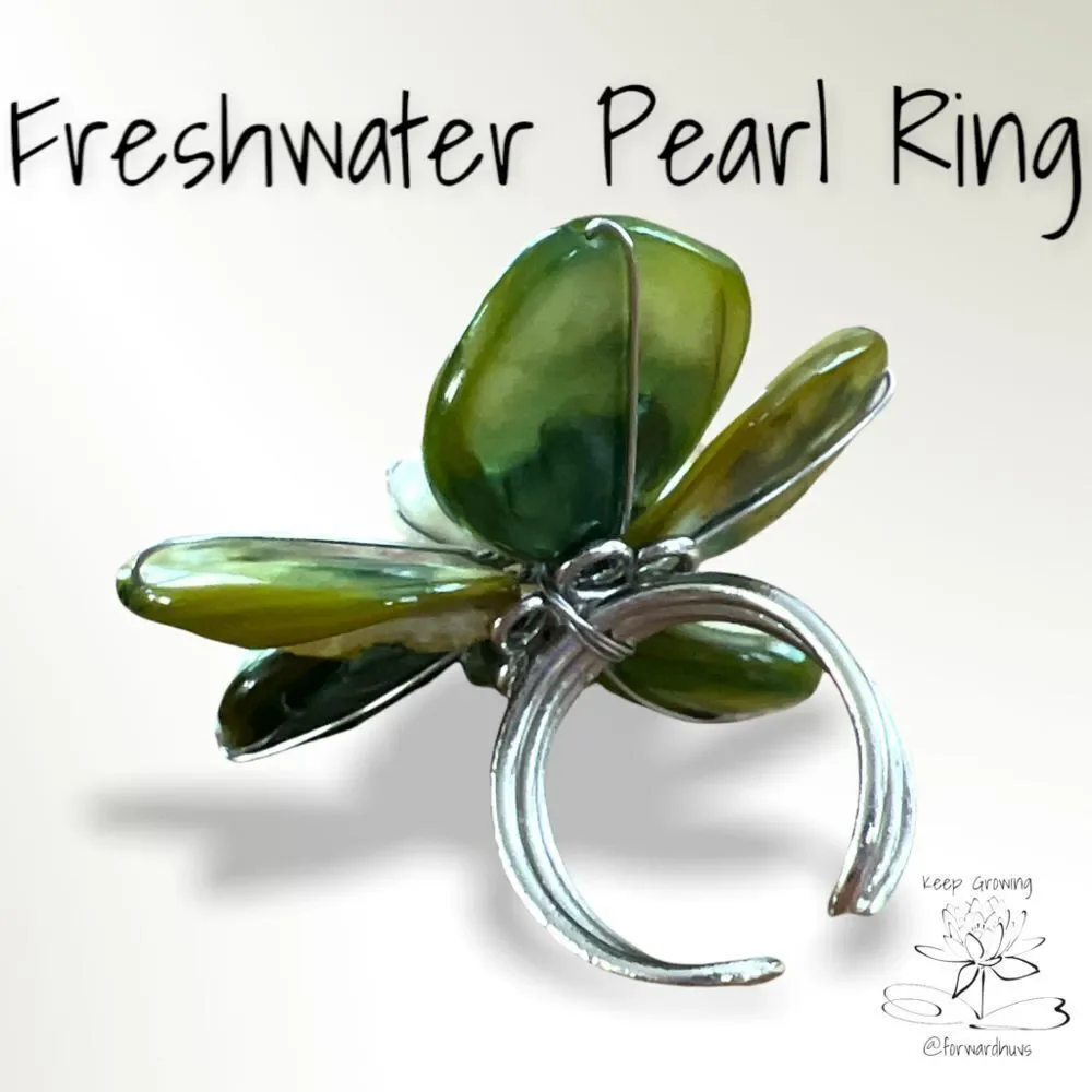 Elegant Freshwater Pearl & Shell Adjustable Statement Rings Set